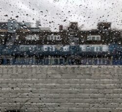 Archway council estate under rain